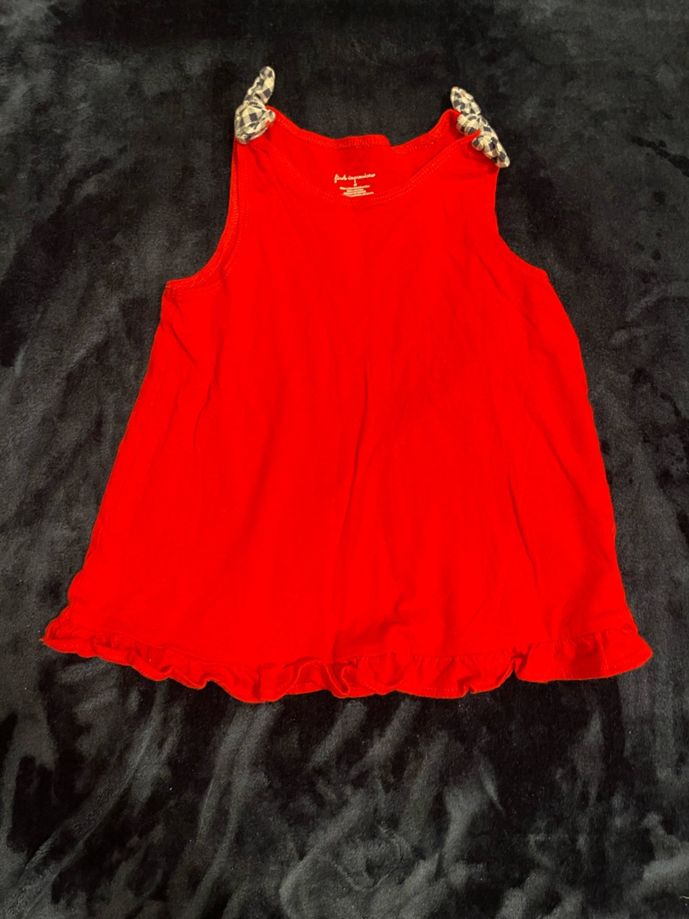 First Impressions Red Ruffle Hem Tank Top with Printed Tie Straps